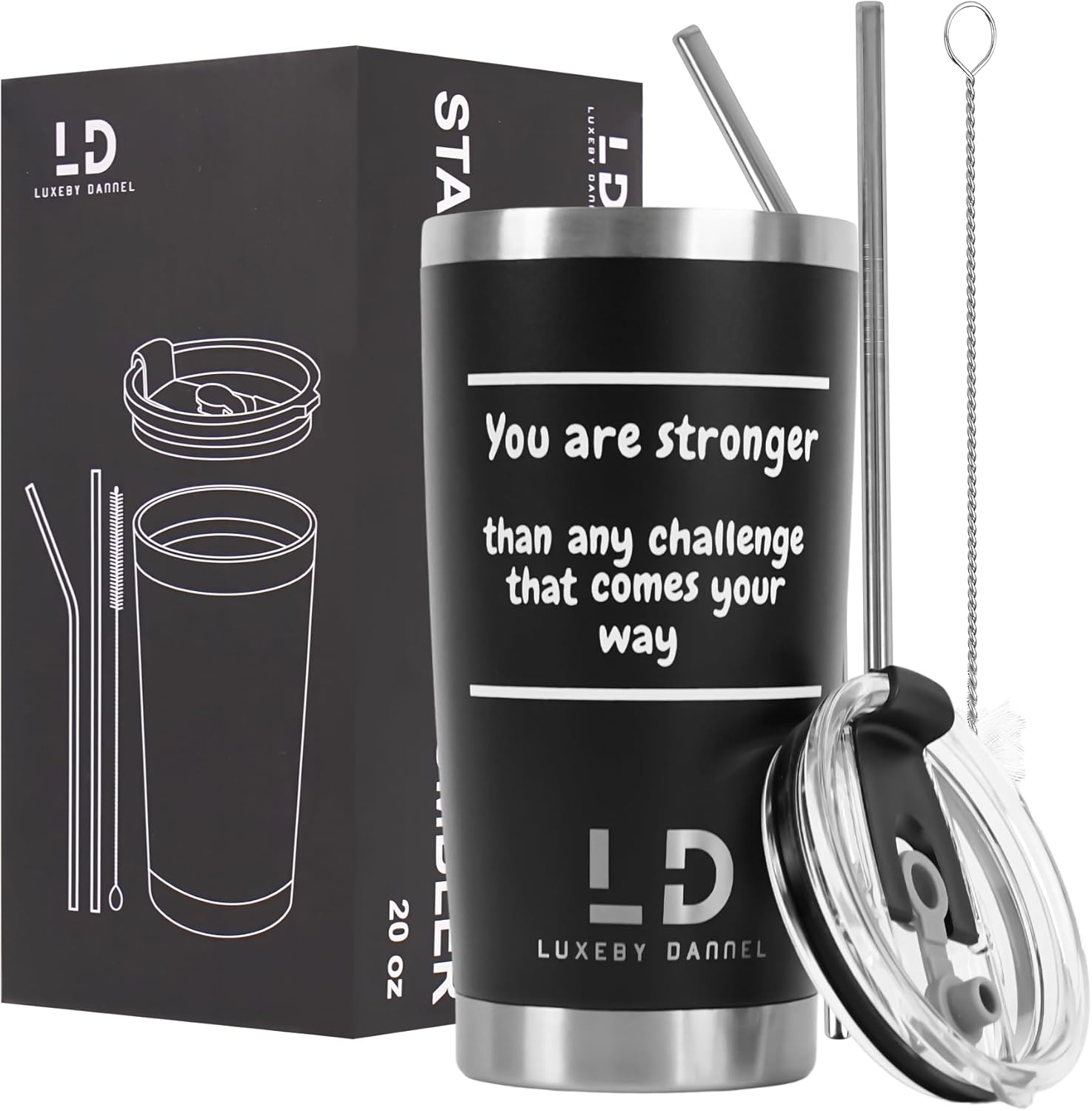 20oz Black Stainless Steel Inspirational Tumbler - Image 4
