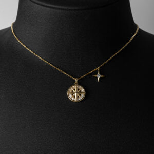 925 Sterling Silver Round Cubic Zirconia Compass Pendant Necklace