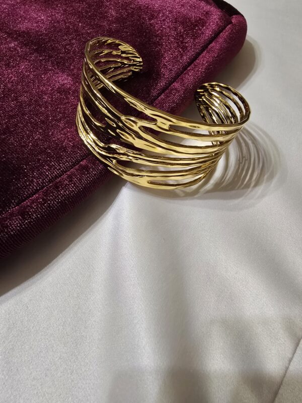 Luxury Wide Stainless Steel Gold Plated Bracelet Bangle - Image 2