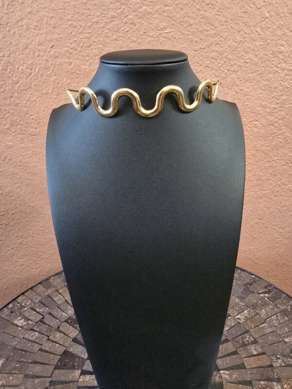Gold Plated Stainless Steel Twist Wavy Cuff  Choker Necklace - Image 3