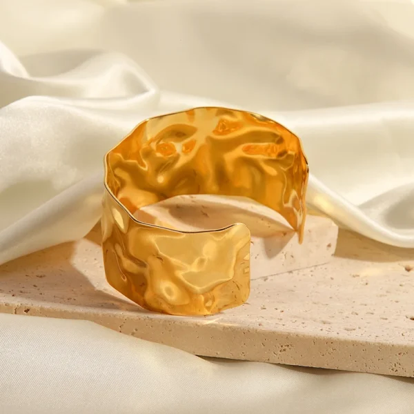 Luxury Wide Stainless Steel Gold Plated Bracelet Bangle