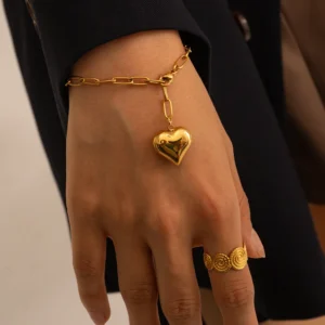 Stainless Steel Gold Plated Chunky Heart Shape Bracelet