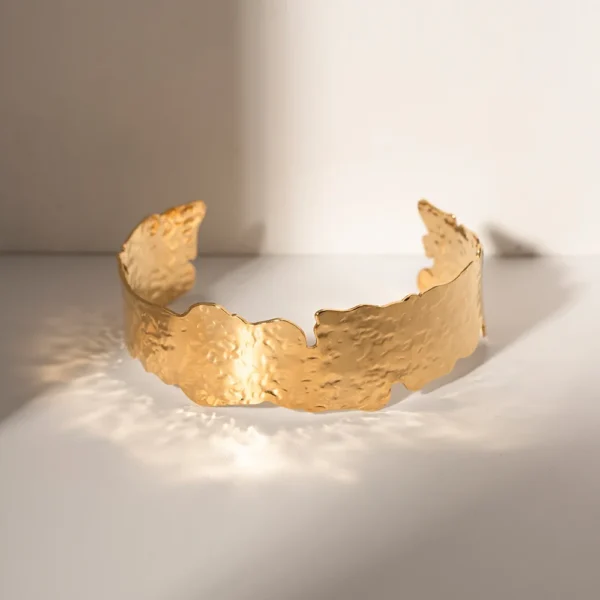 Lake Surface 18k Gold Plated Stainless Steel Open Bracelet Bangle for Women