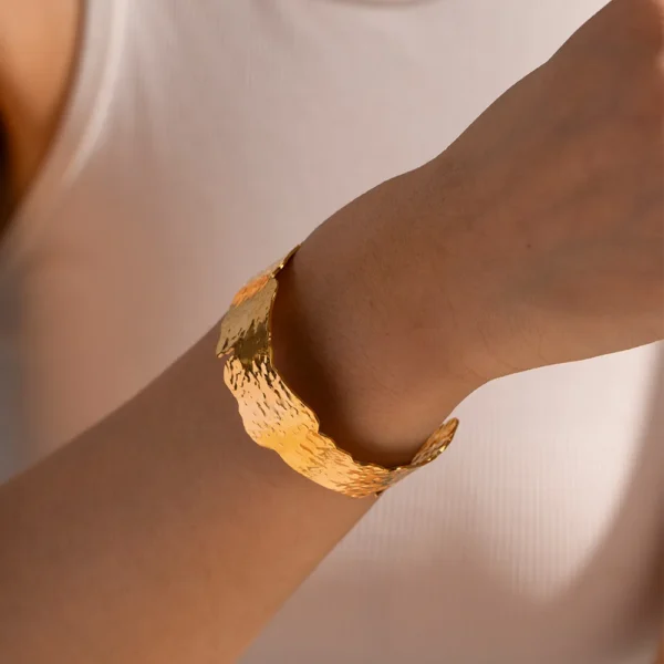 Lake Surface 18k Gold Plated Stainless Steel Open Bracelet Bangle for Women - Image 2