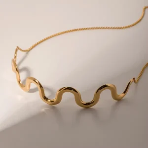 Gold Plated Stainless Steel Twist Wavy Cuff  Choker Necklace